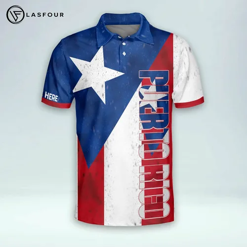 Vista 2 de LASFOUR Camisetas personalizadas de Puerto Rico 3D para hombre, camisas personalizadas del orgullo puertorriqueño, polo de Puerto Rico para hombre
