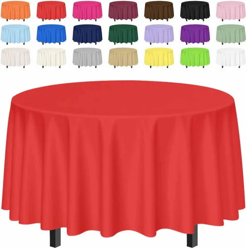 Vista 31 de SietDESEO Paquete de 2 manteles redondos de plástico de 84 x 84 pulgadas, impermeables, color negro, desechables para bodas, cumpleaños, baby Mantel