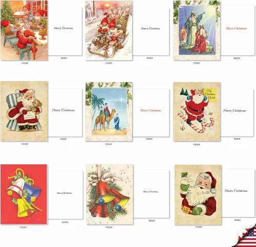 Vista 3 de The Best Card Company Juego de 36 tarjetas navideñas surtidas de 4 x 5.12 pulgadas con sobres para hombres y mujeres (diseños de 36 x 1) Vintage