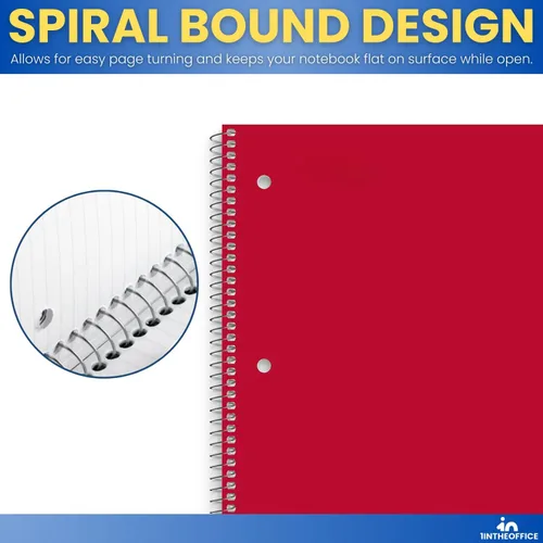 Vista 6 de 1InTheOffice Cuaderno de espiral de 3 materias, cuaderno espiral de rayas anchas, 8 x 10,5 pulgadas. 3 agujeros perforados, 120 hojas