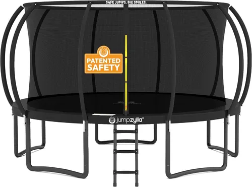 Vista 31 de Jumpzylla - Cama elástica recreativa para niños, con red de seguridad, escalera y revestimiento antioxidante, de 8, 10, 12, 14, 15 y 16 pies