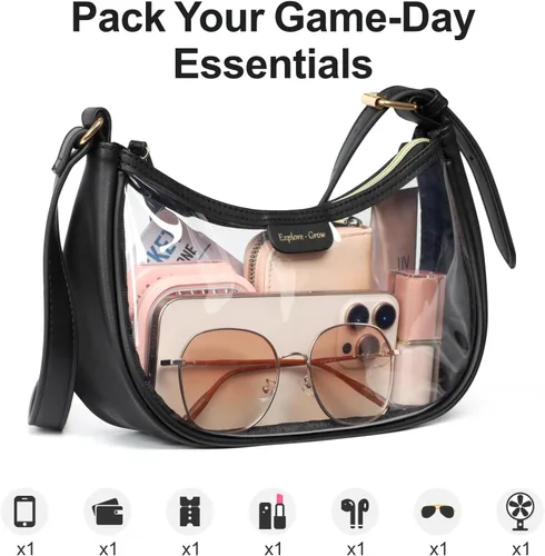 Vista 5 de Bolsa de hombro transparente PACKISM 9x6x3 - Bolsa transparente para eventos en estadios para mujeres con correa corta, perfecta para eventos
