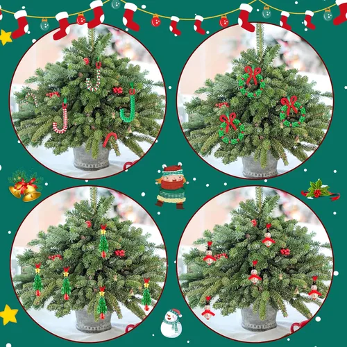 Vista 6 de Manualidades de Navidad para niños, adultos y familias, kit de adornos con cuentas para hacer corona, bastón de caramelo, árbol de Navidad, muñeco