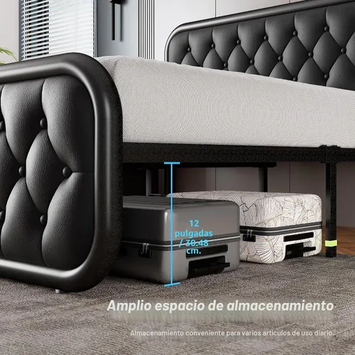 Vista 5 de GalnFu Marco de Cama de Metal Completo, Cama Tapizada con Cabecero y Pie de Cama de Cuero Capitoné, Cama de Plataforma en Forma de U de Servicio