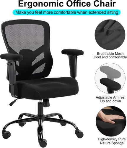 Vista 6 de YFO Silla de oficina ergonómica, silla de escritorio de malla con respaldo ajustable lumbar y reposabrazos, cómoda silla giratoria ejecutiva
