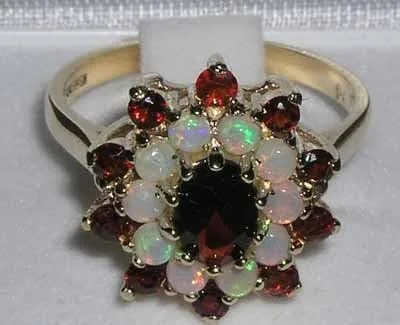 Vista 4 de LetsBuyGold Anillo de oro amarillo de 14 quilates auténtico granate y ópalo para mujer