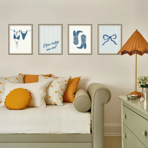 Vista 5 de Wheatwin Decoración de pared de vaquera costera de playa azul, decoración de pared de bikini con lazo azul coqueta preppy para habitación de nieta