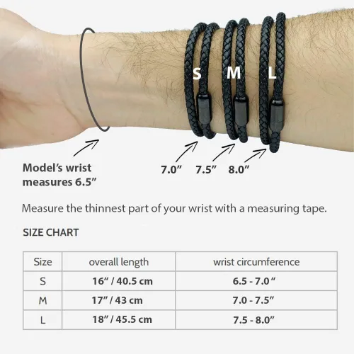 Vista 7 de Pulsera de cuero trenzada con cierre magnético de acero inoxidable para hombre pulsera de cuero auténtico con cierre magnético