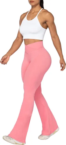 Vista 6 de Sunzel Leggings acampanados, pantalones de yoga cruzados con control de abdomen, cintura alta y pierna ancha