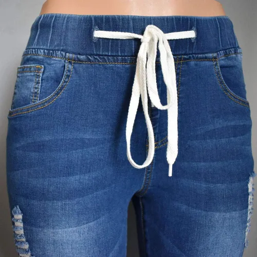 Vista 6 de Aodrusa - Pantalones vaqueros rasgados con cordón elástico en la cintura elástica y hasta el tobillo