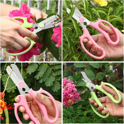Vista 5 de Leize Tijeras de flores, tijeras florales de acero inoxidable multifunción de alta calidad, podadora gruesa para flores, ramas y hojas (rosa)