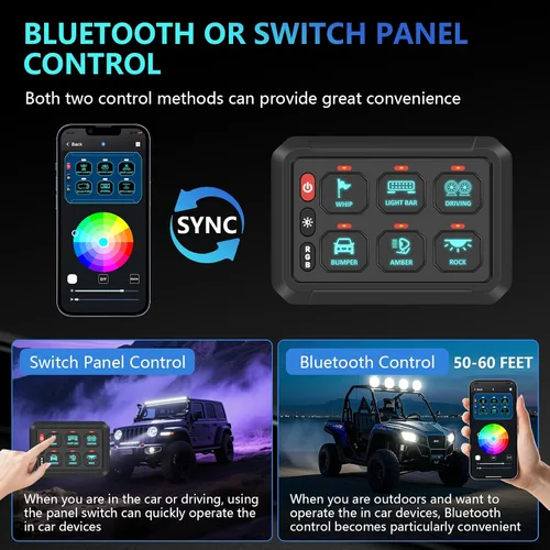 Vista 2 de Chelhead Panel de interruptor Bluetooth de 6 bandas, panel de interruptor de barco con disyuntor IP 65, impermeable, estroboscópico de flash