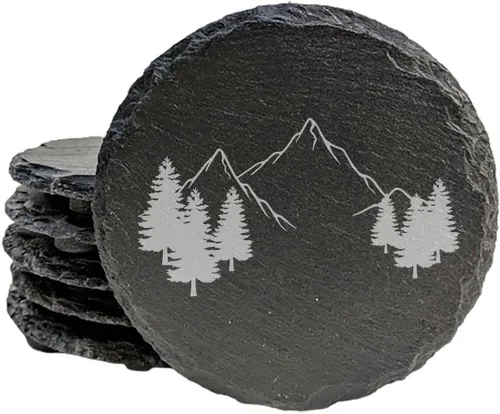 Vista 32 de Mountain Majesty - Posavasos de pizarra con impresionante diseño de escena de montaña, perfectos para decoración del hogar y la oficina y protección