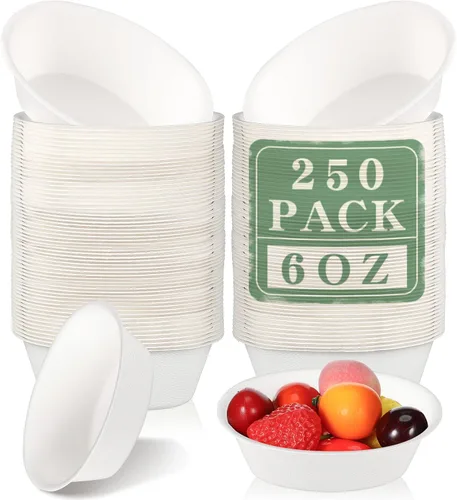 Vista 9 de Dandat Cuencos de papel desechables de 6 onzas a granel, pequeños cuencos de postre de bagazo para helado, sopa, ensalada, pasta, suministros