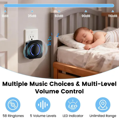 Vista 4 de Timbre inalámbrico inteligente para Ring, Blink, Google Nest - Paquete de 2, más de 99 ampliables, funciona con Alexa, sin cableado/suscripción, sin