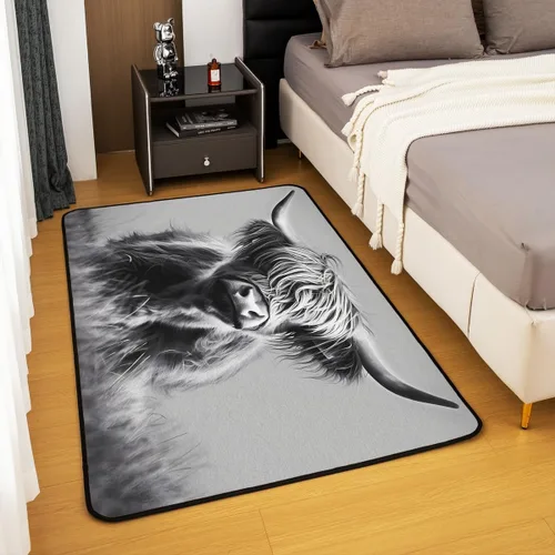 Vista 4 de jejeloiu Highland - Alfombras de vaca para sala de estar, dormitorio, alfombra de área de ganado de las tierras altas, 3 x 5, bonita decoración