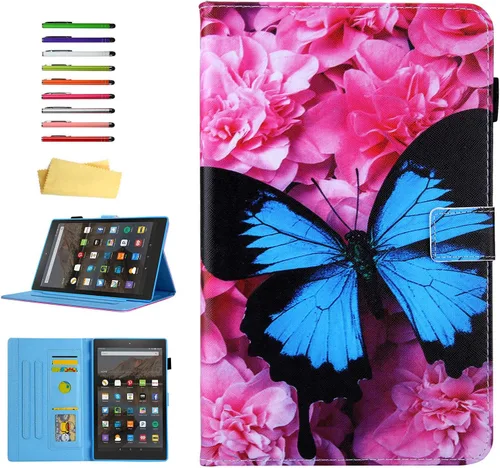 Vista 16 de Funda para tablet Fire HD 8 de 8ª/7ª/6ª generación de 8.0 pulgadas con soporte para lápices [encendido y apagado automático] ranuras para tarjetas
