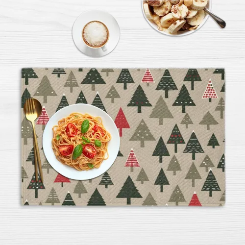 Vista 6 de Juego de 4 manteles individuales modernos con diseño de árbol de Navidad, lavables, impermeables, para decoración de mesa de comedor, 18 x 12