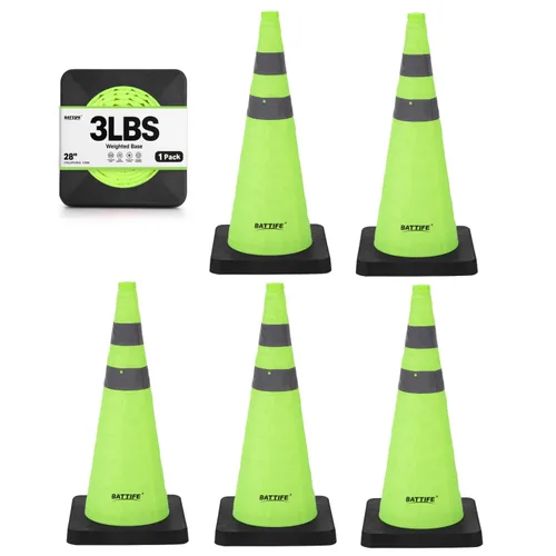 Vista 21 de BATTIFE [1 Paquete] Conos azules plegables de seguridad de tráfico de 28 pulgadas con base negra pesada, conos emergentes multiusos con collar