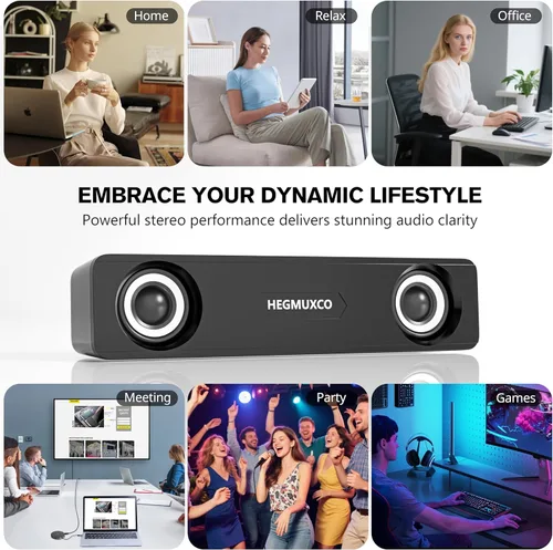 Vista 8 de [Usado] Altavoz estéreo con cable de 10 W, altavoces compactos para PC de escritorio, alimentación USB, entrada de audio de 0.138 in, barra
