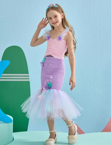 Vista 2 de Tutu Dreams Vestido de sirena para niñas, cumpleaños, fiesta de Halloween, ropa, regalos