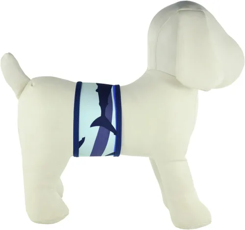 Vista 11 de Bandas lavables y reutilizables de vientre para perro macho de PlayaPup Rojo tiburón