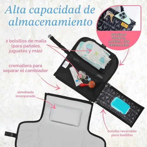 Vista 2 de Kopi Baby Cambiador de pañales portátil, bolsillo de toallitas, flechas