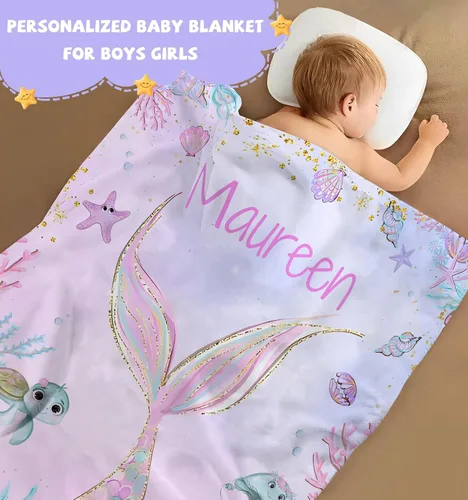 Vista 2 de Manta de bebé personalizada para niñas y niños, manta de bebé personalizada con nombre, mantas personalizadas con nombre para niños, manta de Linda