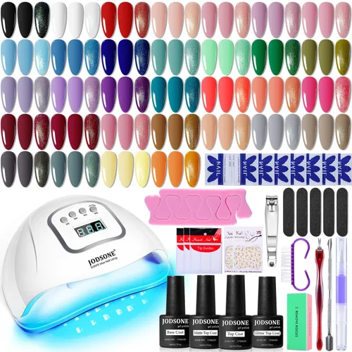 Vista 22 de JODSONE Juego de 23 esmaltes de uñas de gel con base, capa superior brillante y mate, multicolor, de larga duración, adecuado para todas