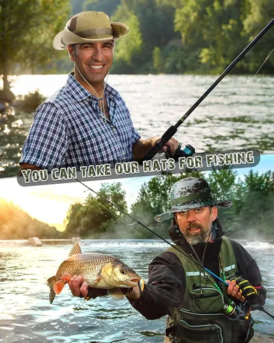 Vista 7 de 10 sombreros Boonie de ala ancha, diseño de camuflaje, protección solar UV, sombrero de pesca para hombres y mujeres, senderismo, safari, caza