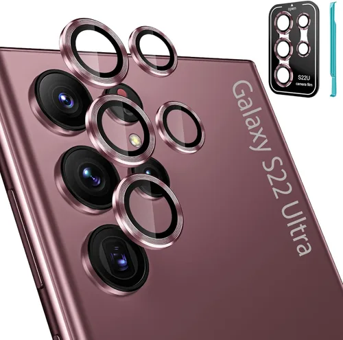 Vista 33 de Tensea Protector de lente de cámara Samsung Galaxy S22 Ultra, protector de pantalla de vidrio templado 9H, anillo individual de metal para S22 Ultra