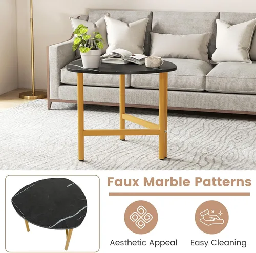 Vista 6 de Giantex Mesa auxiliar triangular, mesa auxiliar de madera con parte superior de mármol sintético y patas de metal, mesas decorativas para sofá, mesa