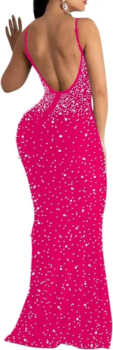 Vista 2 de MAYFASEY Vestido sexy y elegante con diamantes de imitación para mujer, con proceso de perforación en caliente, vestido ajustado para fiesta, club