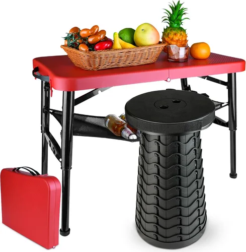 Vista 9 de Juego de mesa y taburete plegable portátil, mesa plegable ligera y taburete plegable para camping, picnic, playa, pesca, mesa resistente