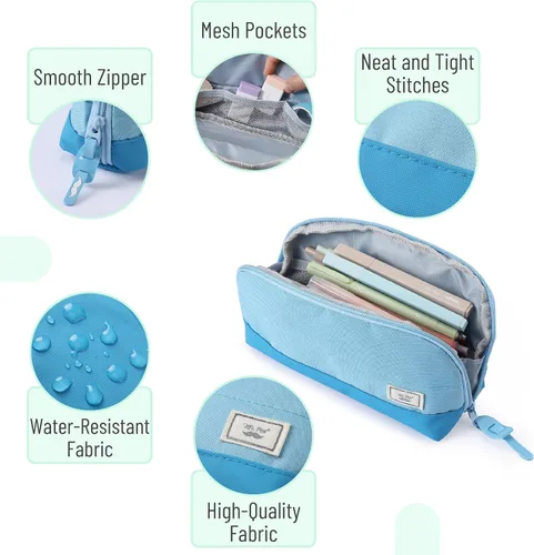Vista 4 de Mr. Pen- Estuche para lápices de apertura amplia, diseño triangular Compact & Spacious Pencil Cases with 5 Mesh Pockets, Bag Pouch, Box Organizer