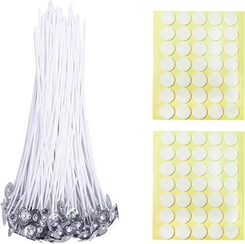 Vista 6 de BEADNOVA Mechas de algodón para velas de 4 pulgadas, 50 piezas con calcomanías, mechas cortas para hacer velas y calcomanías de doble cara