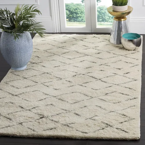 Vista 5 de SAFAVIEH Casablanca Collection - Alfombra de área de 9 x 12 pies, marfil y marrón, hecha a mano de lana marroquí boho neozelandesa, 1 pulgada
