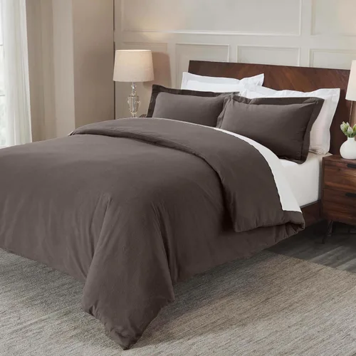 Vista 8 de Superior Juego de funda de edredón de franela de algodón, ropa de cama de algodón cepillado, cómodo y suave, juego de 2 piezas que incluye 1 funda