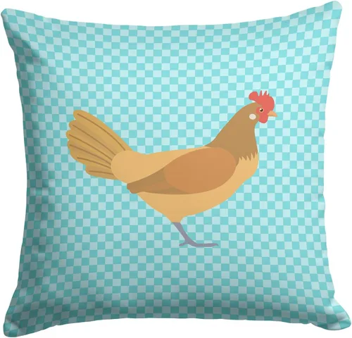 Vista 154 de Caroline's Treasures BB8163PW1414 Beltsville - Almohada decorativa de tela a cuadros pequeños, color blanco, pavo y gallina azul, lavable a máquina