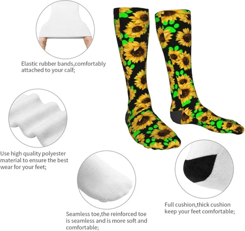 Vista 4 de IconSymbol Calcetines de girasoles para fútbol, hockey sobre hielo y campo que absorben la humedad para senderismo, esquí, equitación, Negro