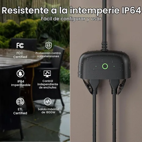 Vista 3 de GHome Smart - Enchufe inteligente para exteriores, enchufe Wi-Fi inteligente para el hogar con 2 tomas, resistencia a la intemperie IP64, compatible