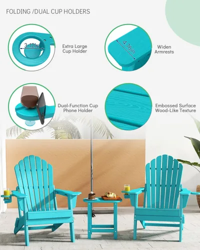 Vista 4 de Plawdlik Silla Adirondack plegable de gran tamaño mejorada 2026, silla para hoguera resistente de 380 libras con respaldo extra alto de 37.8