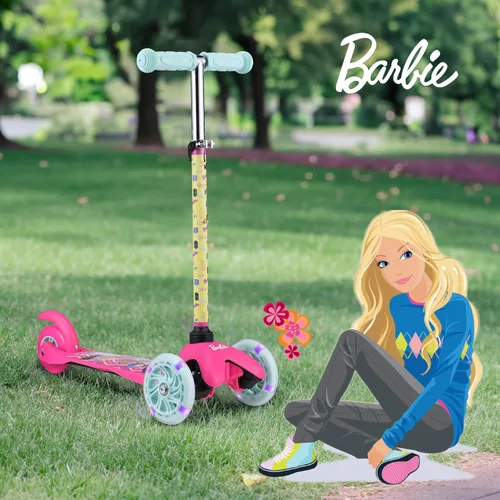 Vista 11 de Patinete para niños, auto equilibrio de 3 ruedas, ruedas LED iluminadas Barbie