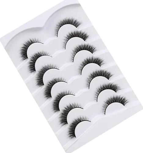 Vista 6 de Pooplunch - Pestañas postizas estilo ojo de gato, extensión de volumen 8D natural, finas, cortas, de visón sintético, tiras de pestañas postizas