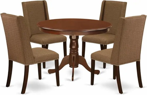 Vista 15 de East West Furniture HLFL3-LWH-01 Juego de mesa de comedor de 3 piezas contiene una mesa de cocina redonda con pedestal y 2 sillas de comedor Parson