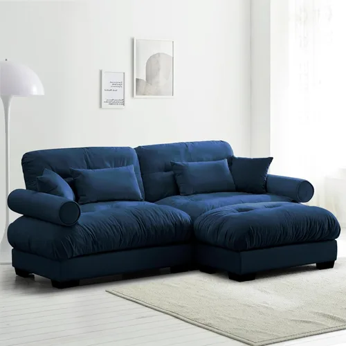 Vista 101 de Reposapiés Otomano Tapizado de Terciopelo con Cojín para Sofá Seccional Sofá 300 libras para Sala de Estar (Beige)