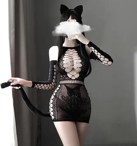 Vista 4 de Disfraz exótico de cosplay para mujer, sexo travieso, lencería sexy para la escuela, juego de roles, conejito, gato, oso, criada, anime, cos