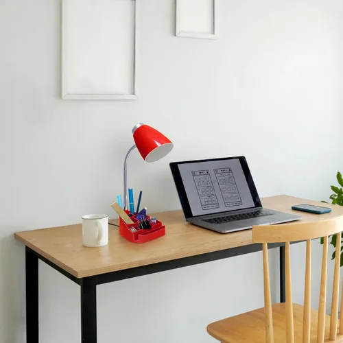 Vista 5 de Simple Designs LD1067-RED Lámpara de escritorio compartimentada con soporte para iPhone/iPad/Tablet, cuello de cisne plegable, para oficina, sala