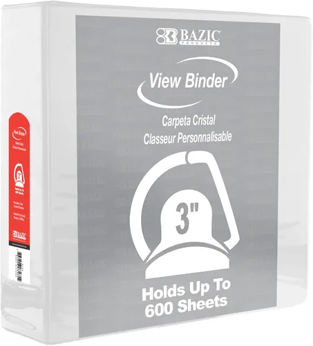 Vista 6 de BAZIC Products Carpeta de 3 anillos de 3 pulgadas, organizador de anillos en D inclinados, color negro, capacidad para 600 hojas de papel