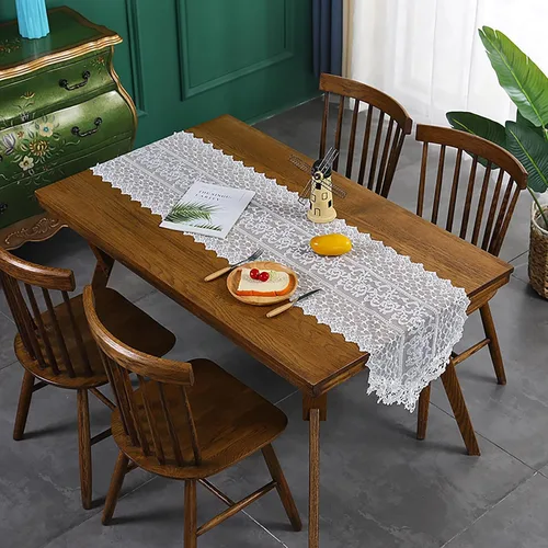 Vista 6 de Hsvanyr Camino de mesa de encaje blanco bordado pequeño suave cubierta de tocador bufanda clásica rectangular macramé mesa decoración 15 pulgadas x